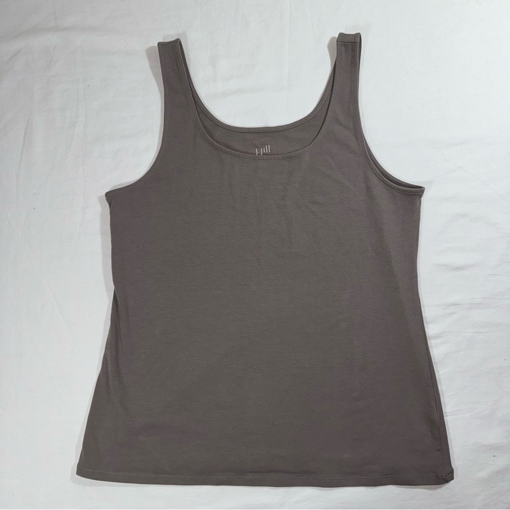 J. Jill Perfect Tank Top Womens Large Taupe Brown Cotton Stretch Scoop Neck L - Picture 2 of 6